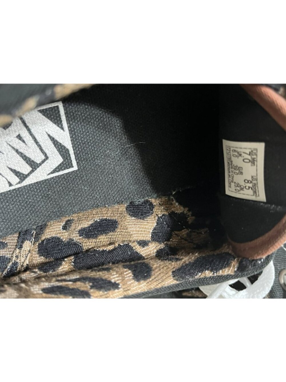 Vans Old Skool Trainers 8.5 Black Canvas Leopard Print Trim Lace Up Sneakers - Picture 10 of 11